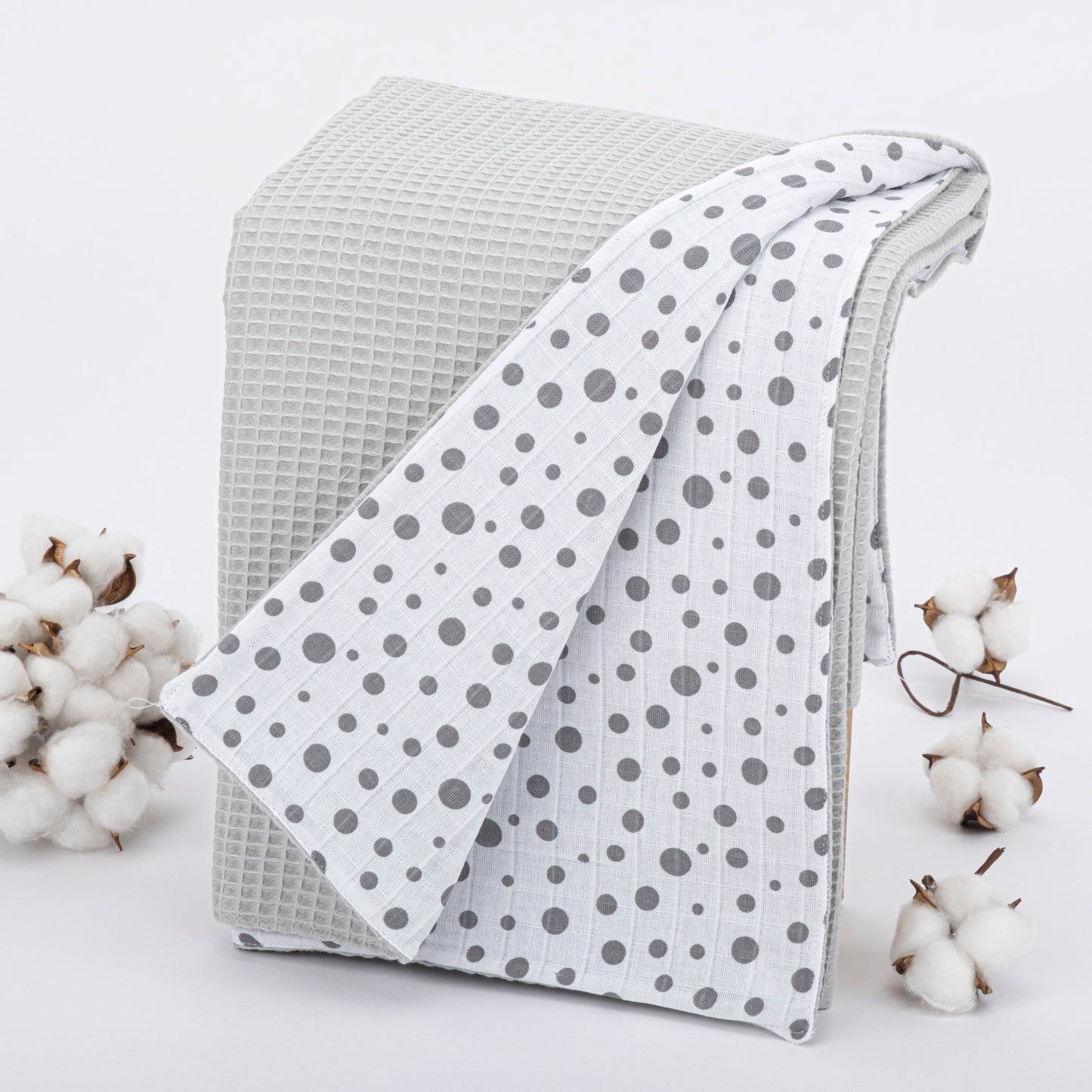 Pique Blanket - Double Side - Gray Honeycomb - Tiny Polka Dots