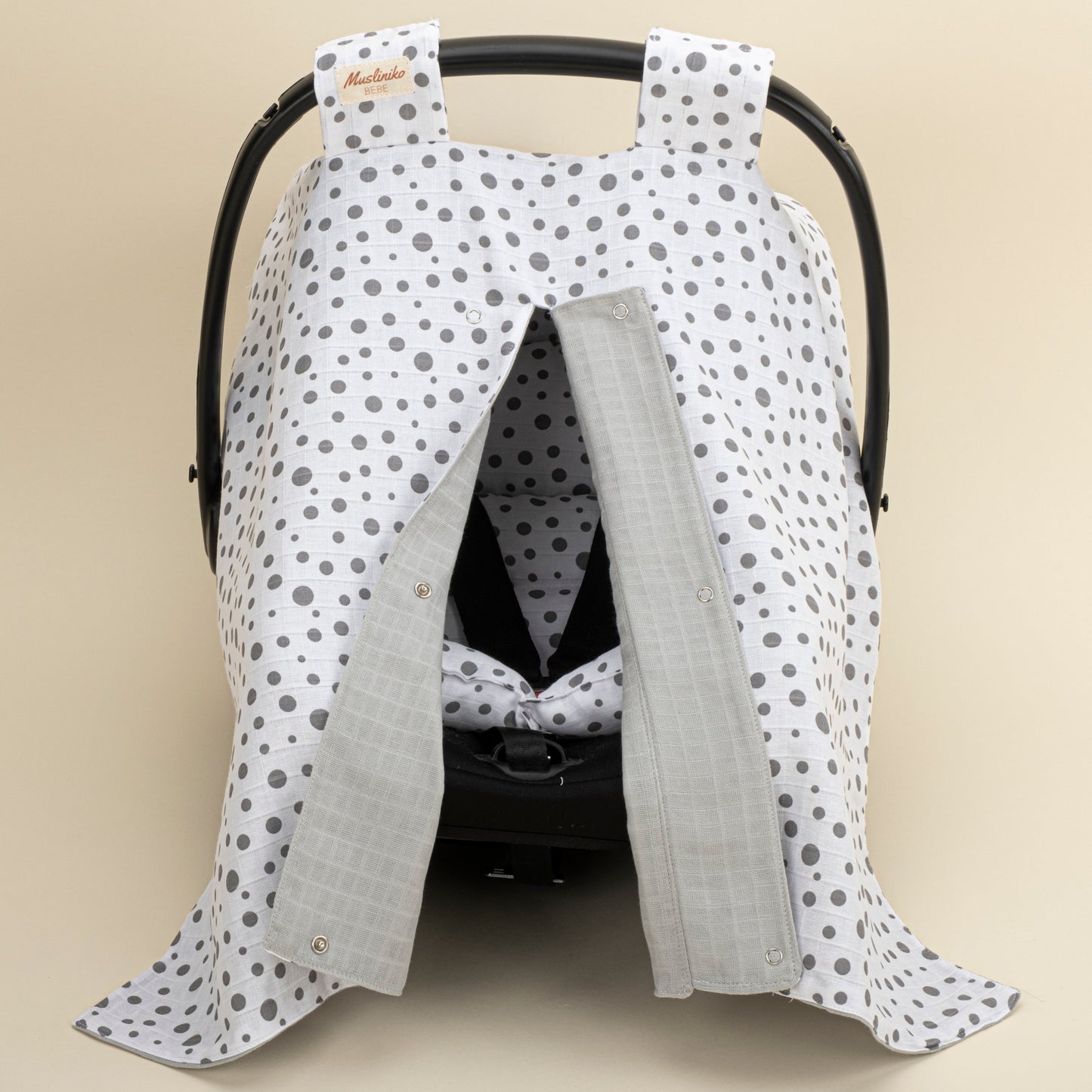 Stroller Cover Set - Double Side - Gray Muslin - Small Polka Dots