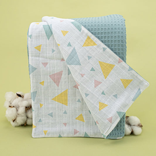 Pique Blanket - Double Side - Petrol Blue Honeycomb - Colored Triangles