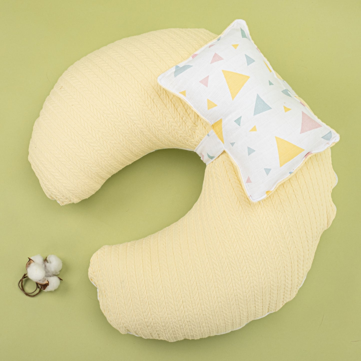 Breastfeeding Pillow - Yellow Braid - Colored Triangles