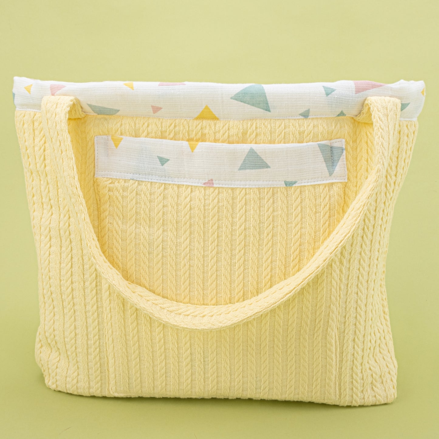 Baby Care Bag - Yellow Braid - Colored Triangles