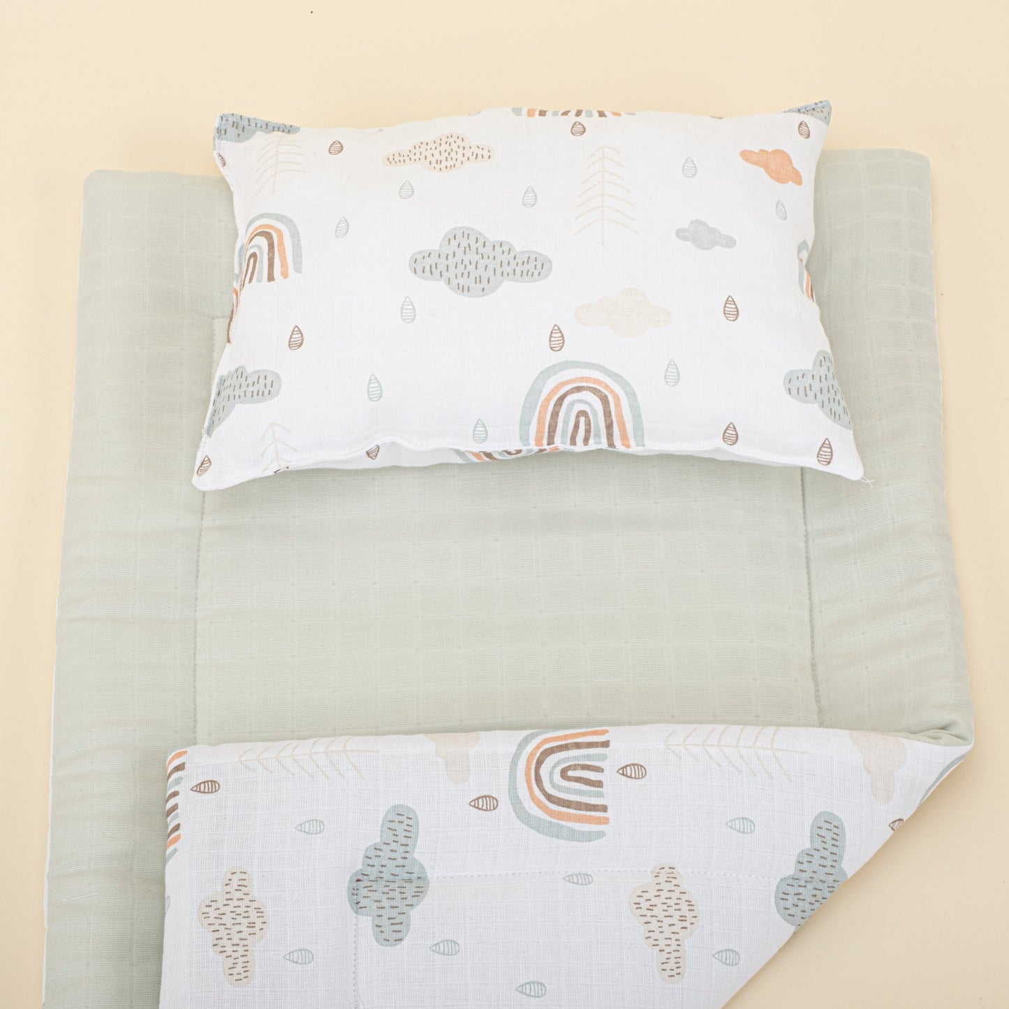 Double Side Changing Pad - Mint Muslin - Green Rainbow