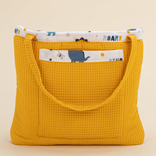 Baby Care Bag - Mustard Honeycomb - Mustard Dino