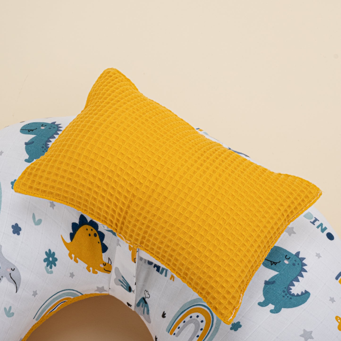 Breastfeeding Pillow - Mustard Honeycomb - Mustard Dino