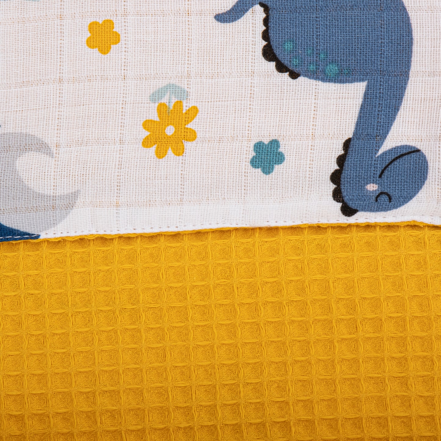 Pique Blanket - Double Side - Mustard Honeycomb - Mustard Dino