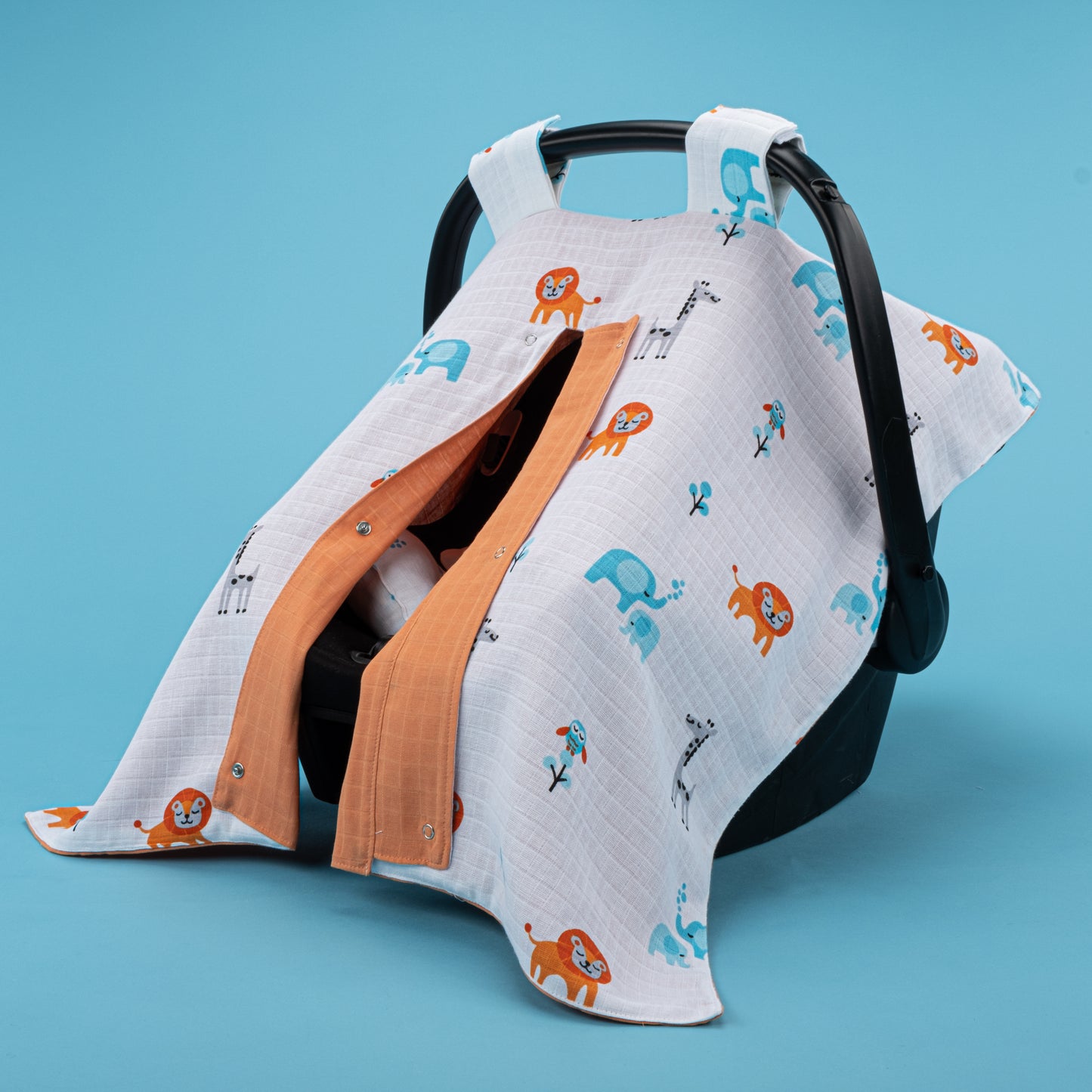 Stroller Cover Set - Double Side - Orange Muslin - Elephant