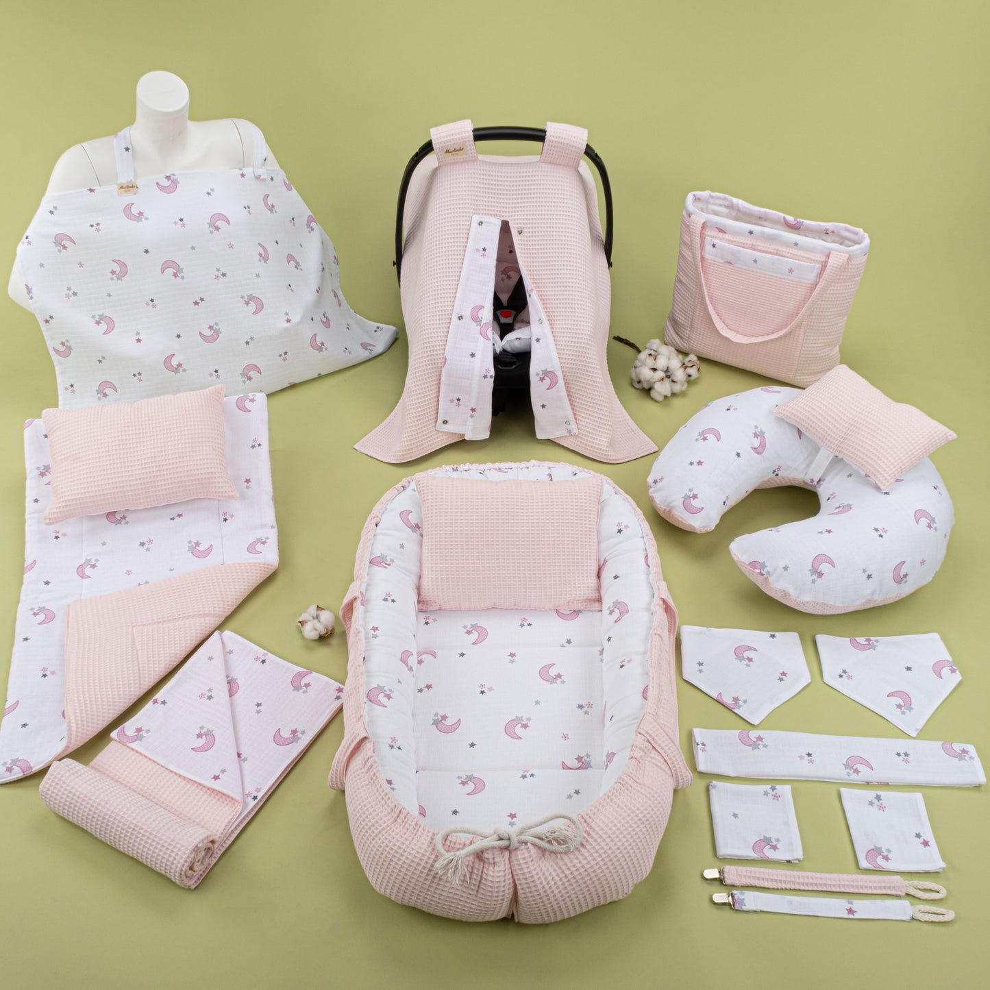 15 Piece Full Set - Newborn Sets - Pink Honeycomb - Pink Moon