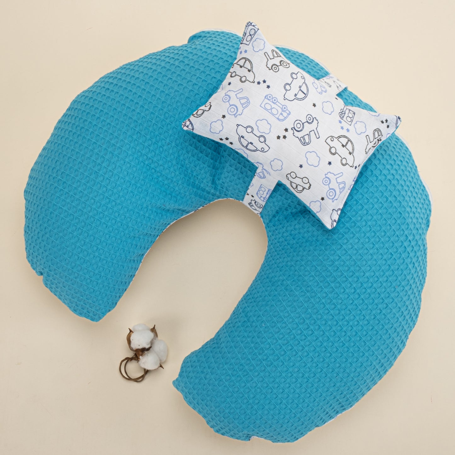 Breastfeeding Pillow - Turquoise Honeycomb - Blue Tiny Cars