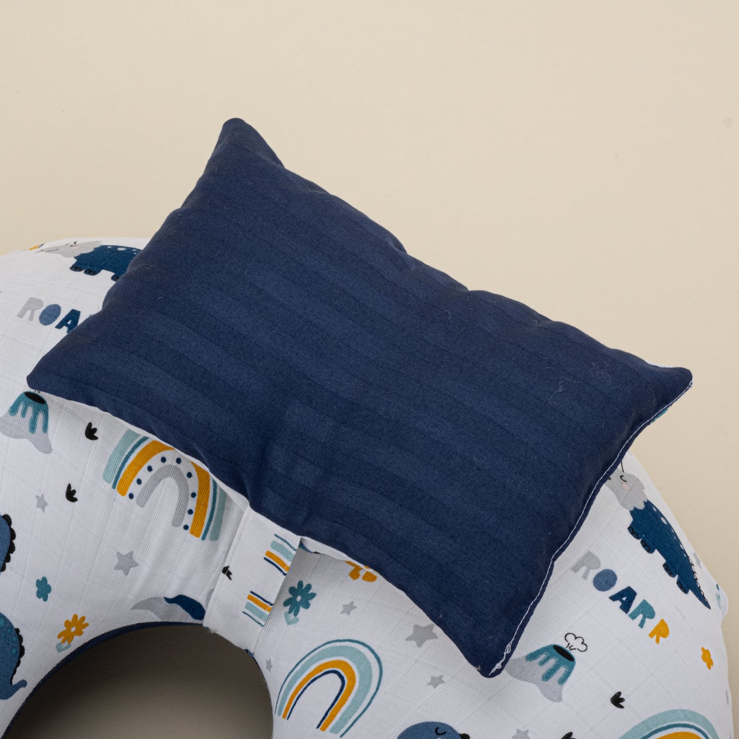 Breastfeeding Pillow - Navy Blue Satin - Blue Dino