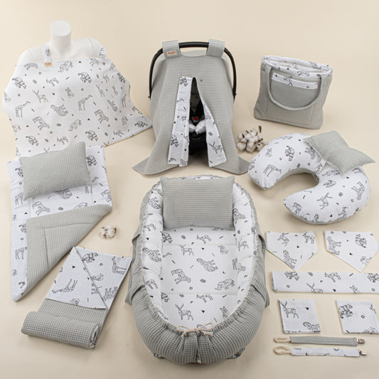 15 Piece Full Set - Newborn Sets - Gray Honeycomb - Tiger