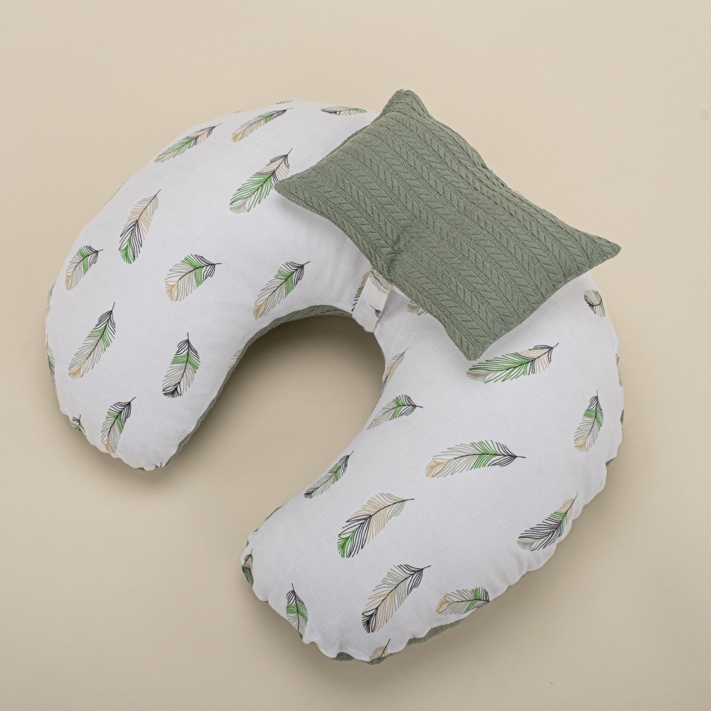 Breastfeeding Pillow - Green Braid - Green Feather