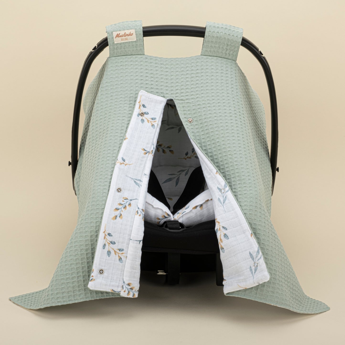 Stroller Cover Set - Double Side - Mint Honeycomb - Leaves