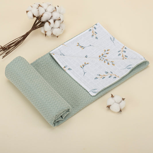 Pique Blanket - Double Side - Mint Honeycomb - Leaves