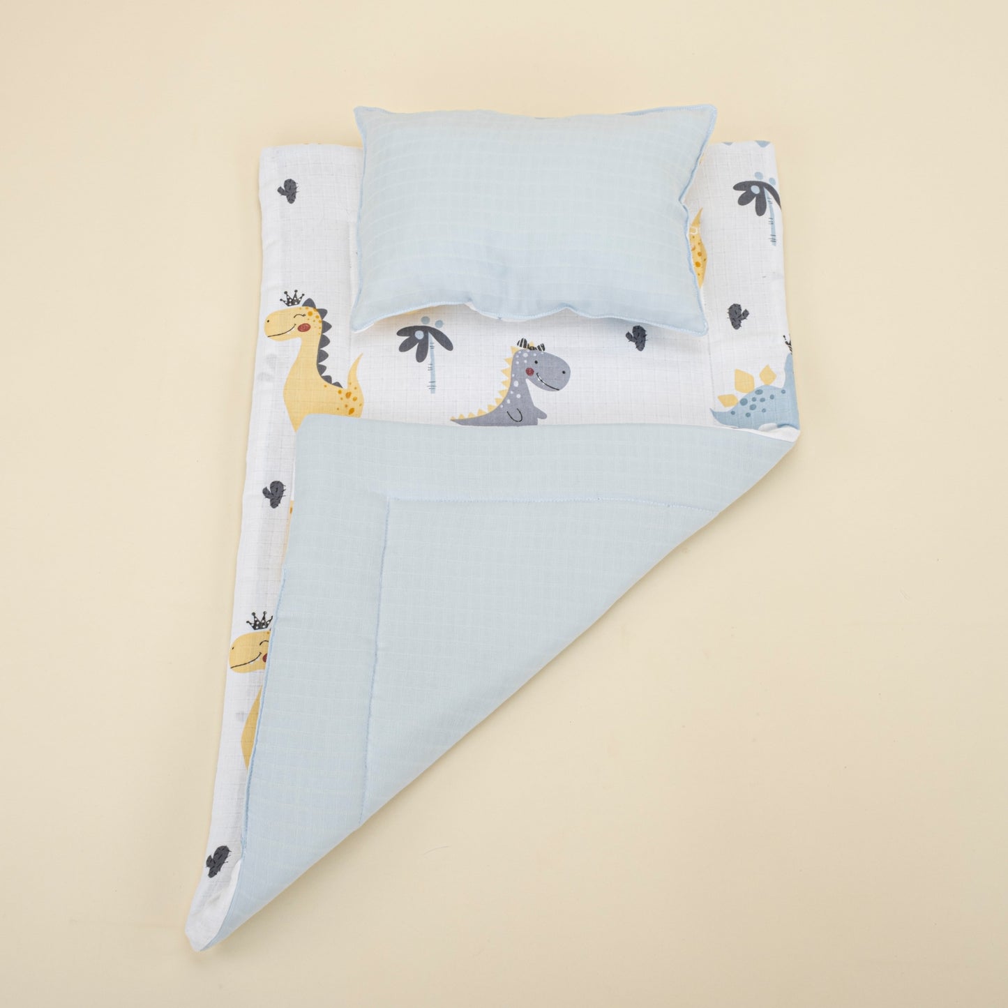 Double Side Changing Pad - Light Blue Muslin - Dino