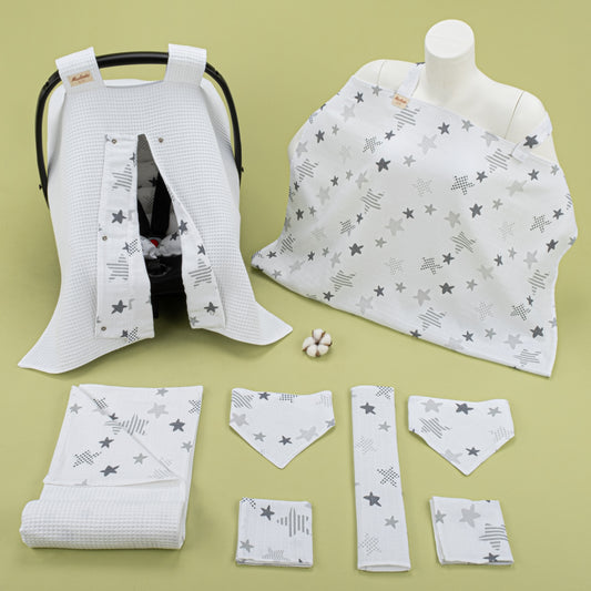 9 Piece - Newborn Sets - Winter - White Honeycomb - Gray Star