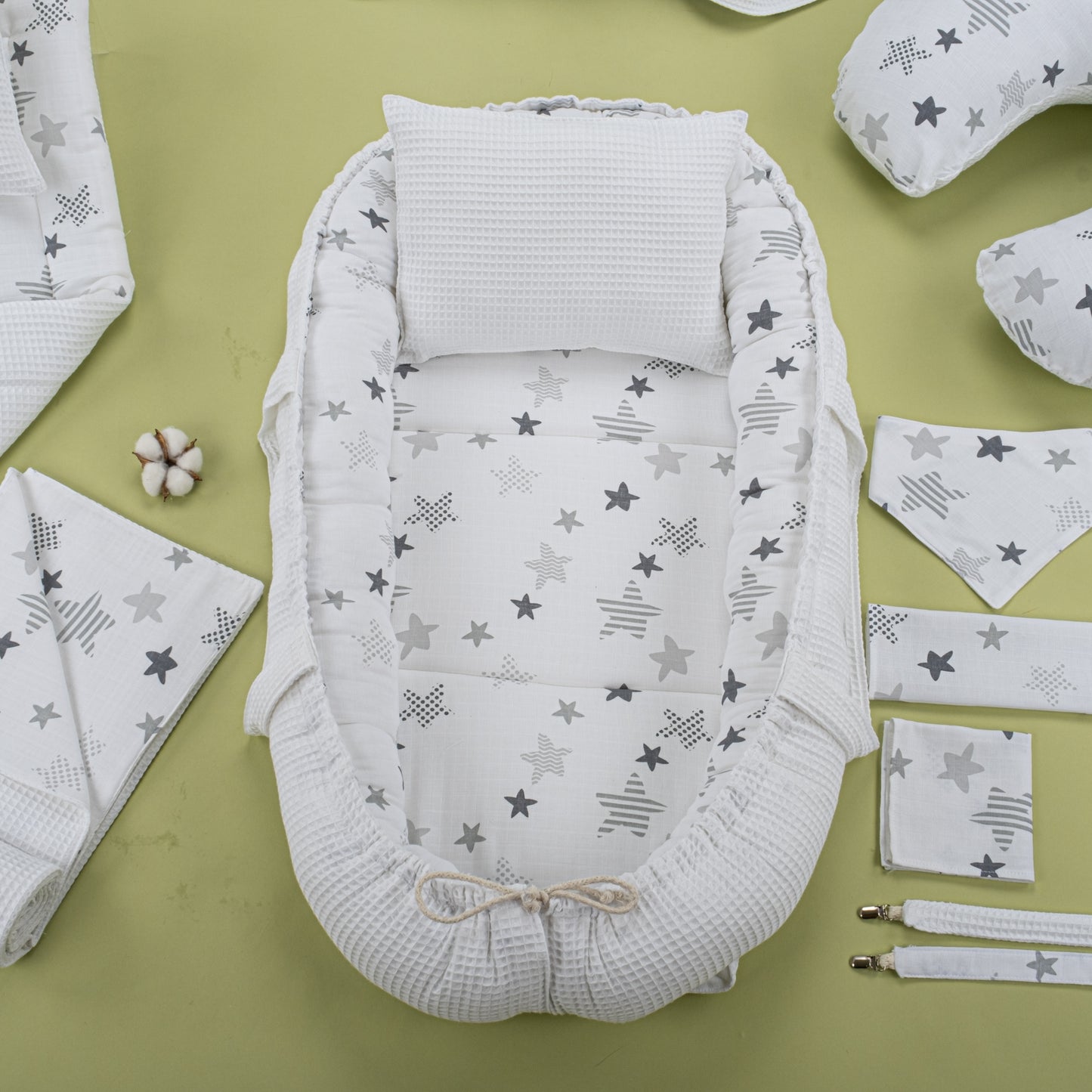 15 Piece Full Set - Newborn Sets - White Honeycomb - Gray Star