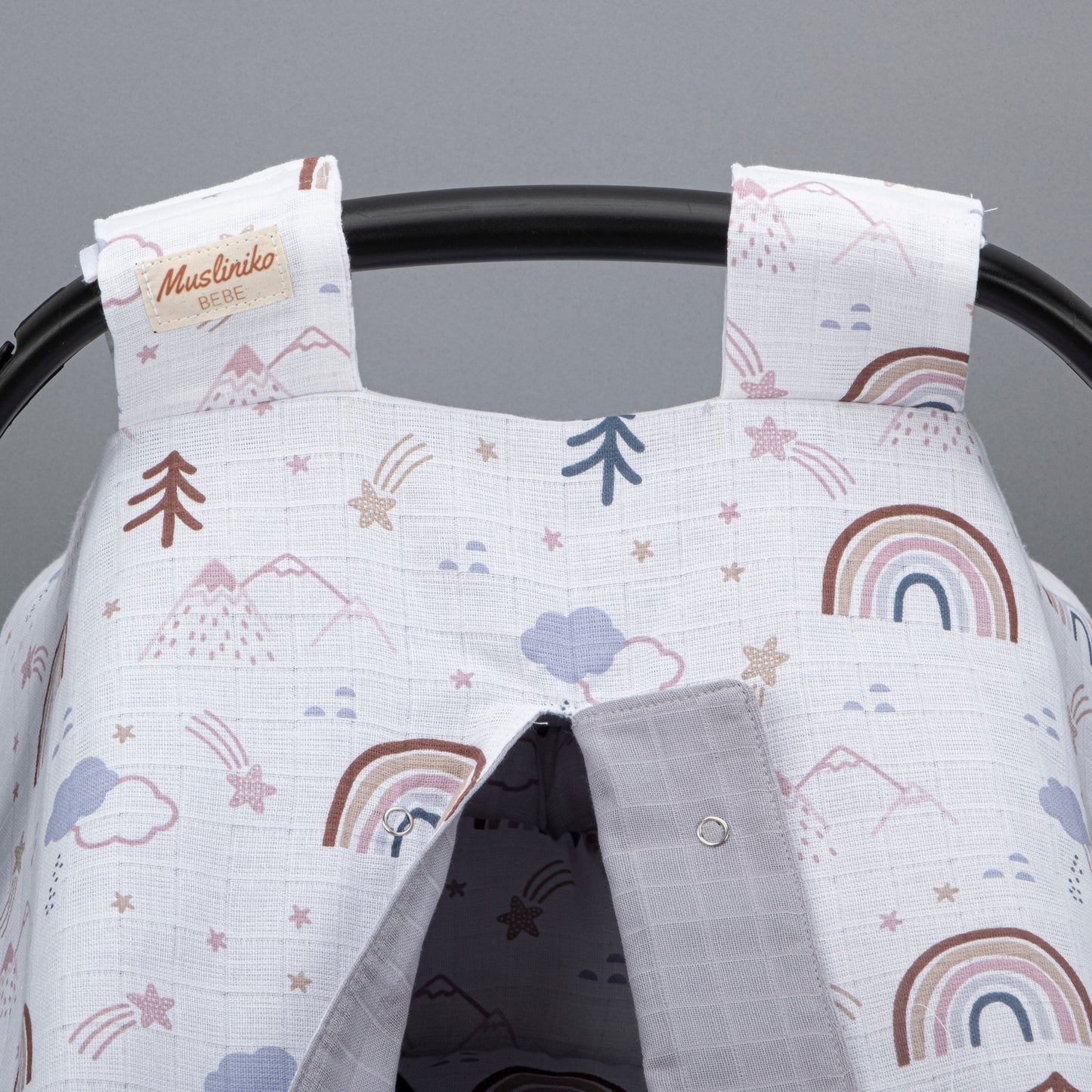Stroller Cover Set - Double Side - Gray Muslin - Pastel Rainbow
