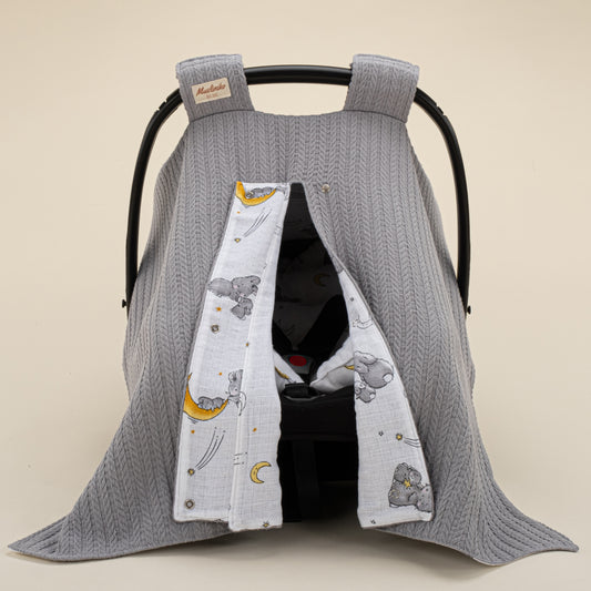 Stroller Cover Set - Double Side - Dark Gray Knit - Gray Rabbit