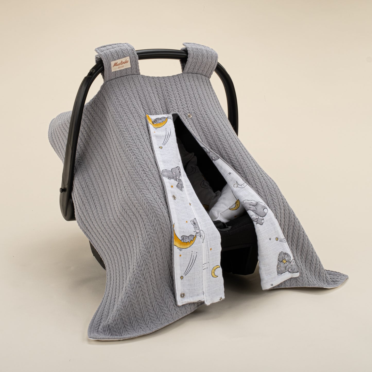 Stroller Cover Set - Double Side - Dark Gray Knit - Gray Rabbit