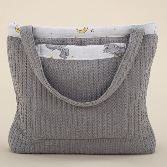 Baby Care Bag - Dark Gray Knit - Gray Rabbit