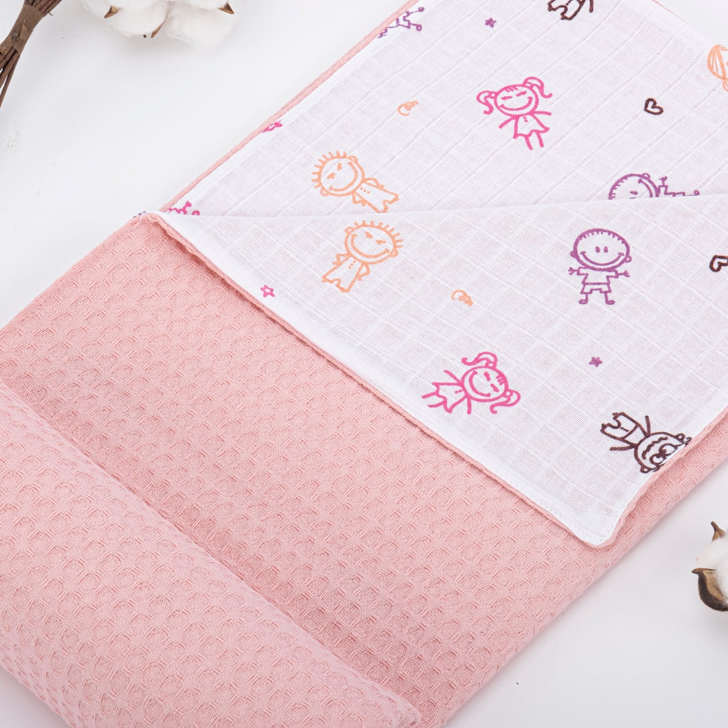 Pique Blanket - Double Side - Pink Honeycomb - Pink Stick Dolls