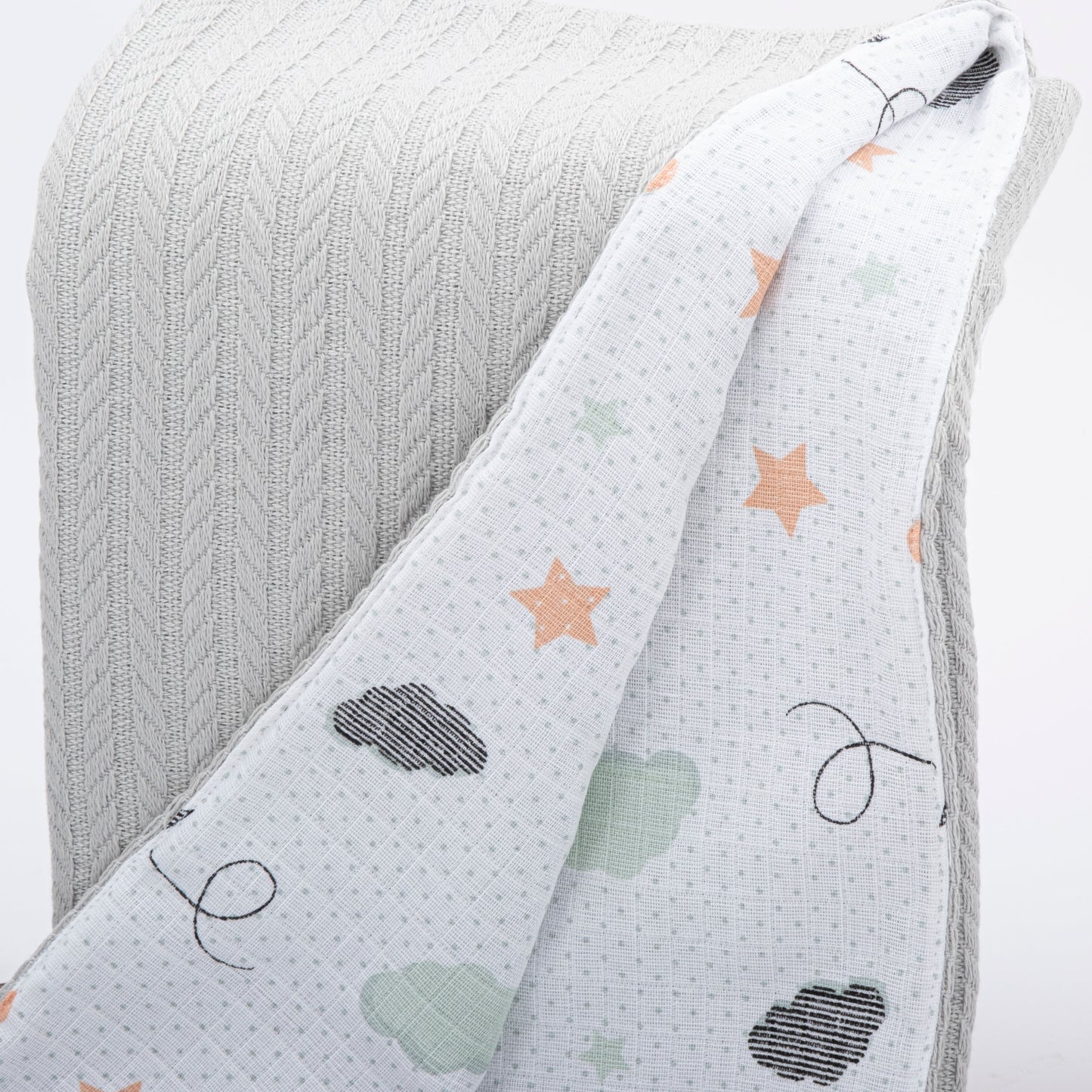 Pique Blanket - Double Side - Gray Knit - Birds