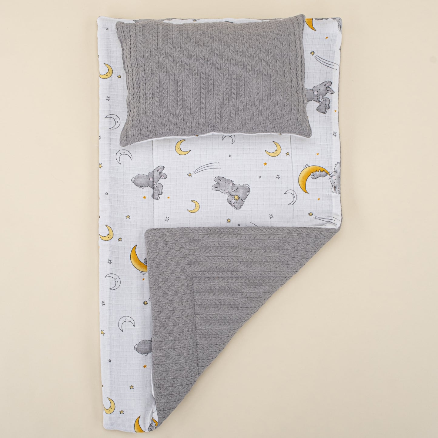 Double Side Changing Pad - Dark Gray Knit - Gray Rabbit