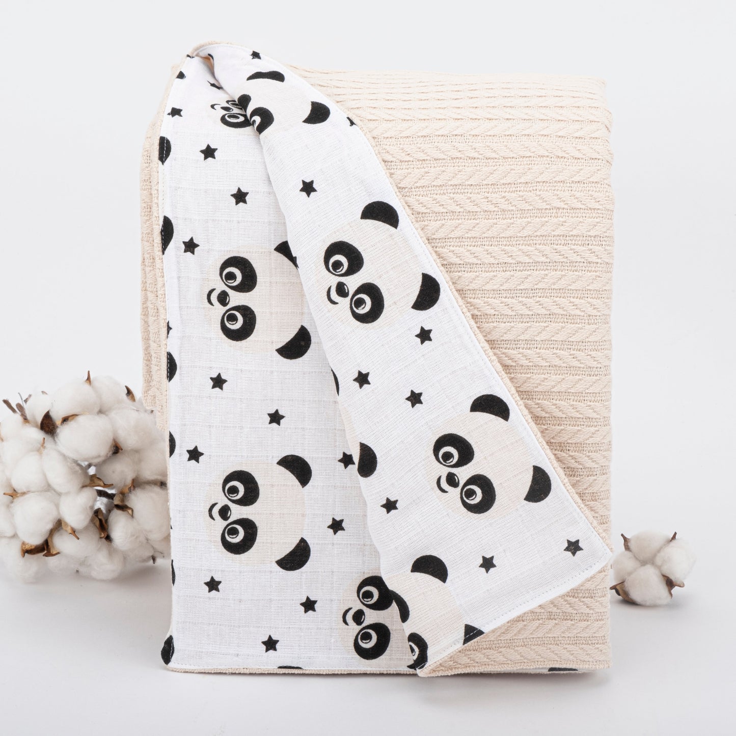 Pique Blanket - Double Side - Cream Knit - Panda