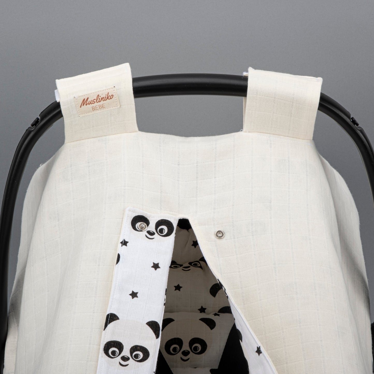 Stroller Cover Set - Double Side - Cream Muslin - Panda