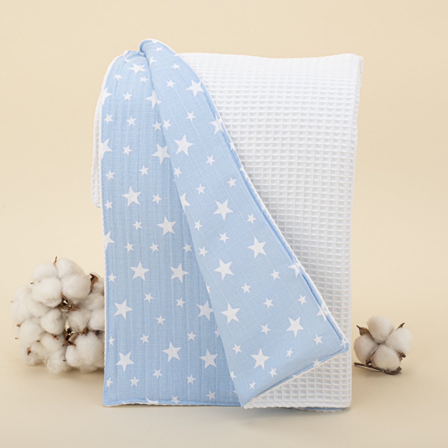 Pique Blanket - Double Side - White Honeycomb - Blue Tiny Stars
