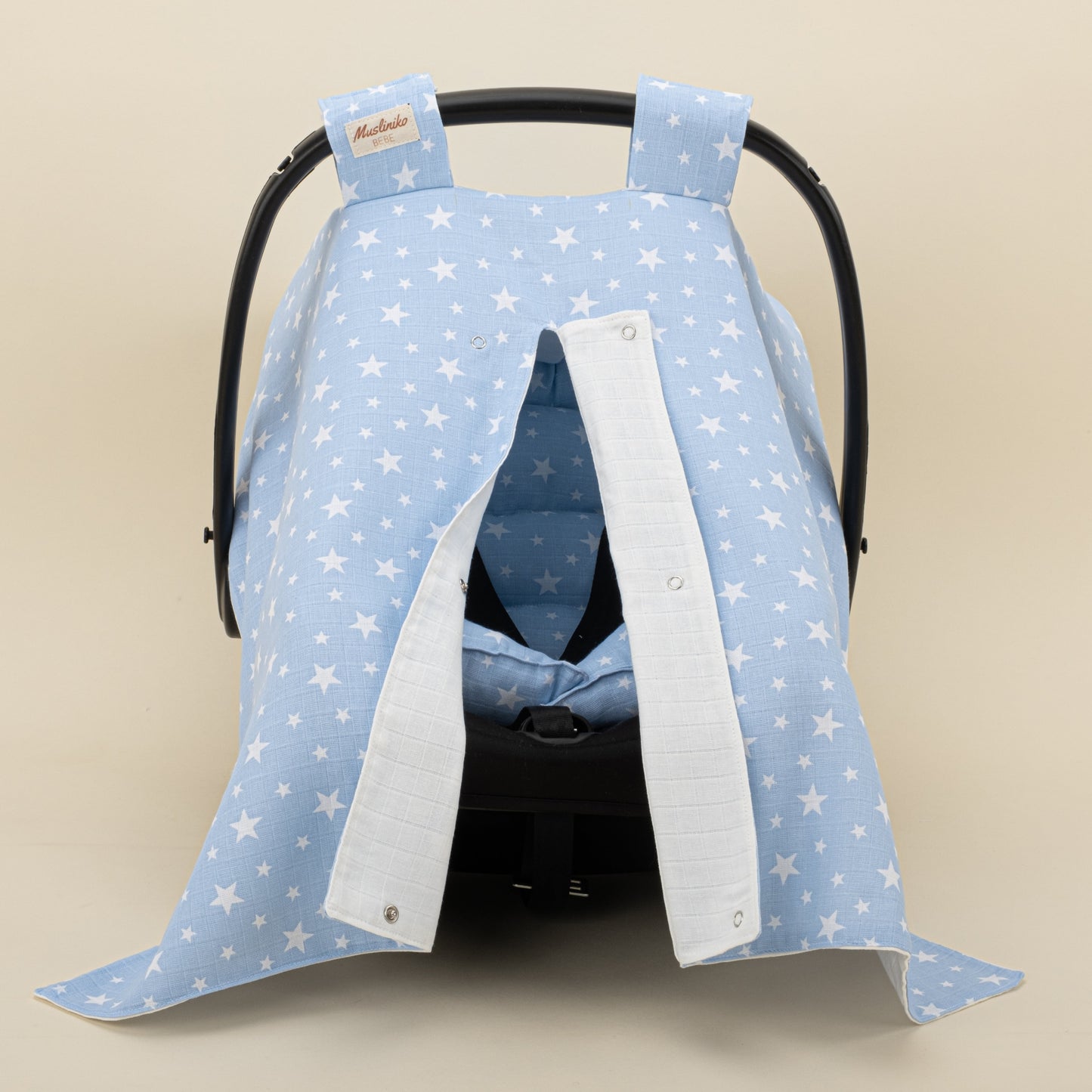 Stroller Cover Set - Double Side - White Muslin - Blue Little Stars