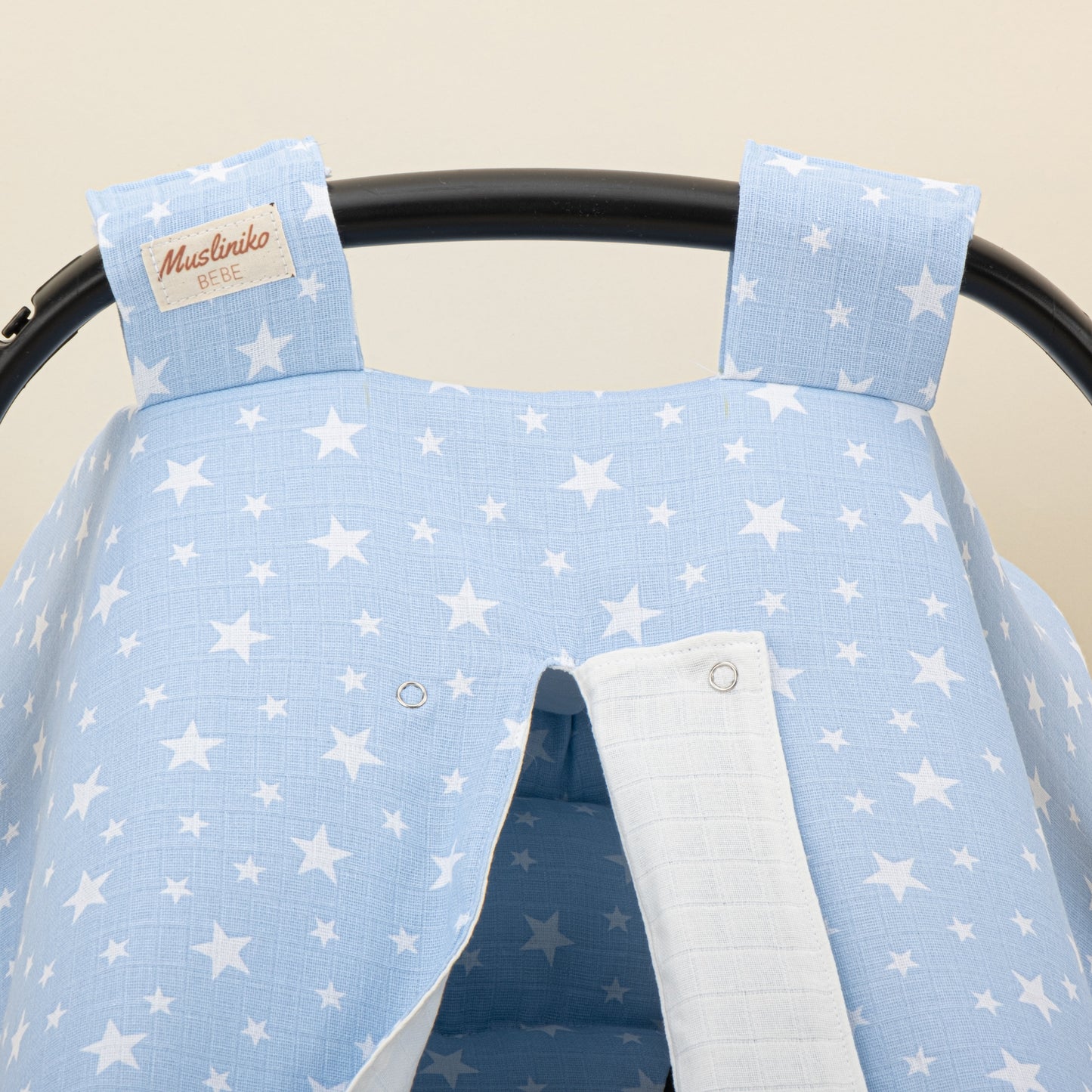 Stroller Cover Set - Double Side - White Muslin - Blue Little Stars