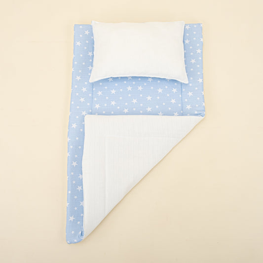 Double Side Changing Pad - Cream Muslin - Blue Tiny Stars