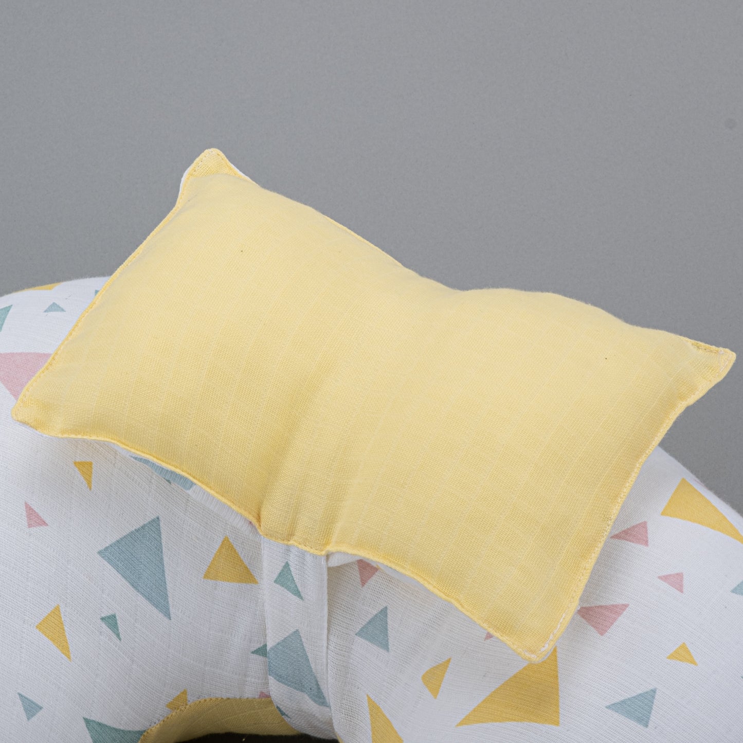 Breastfeeding Pillow - Yellow Muslin - Colored Triangles