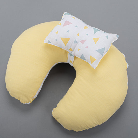 Breastfeeding Pillow - Yellow Muslin - Colored Triangles