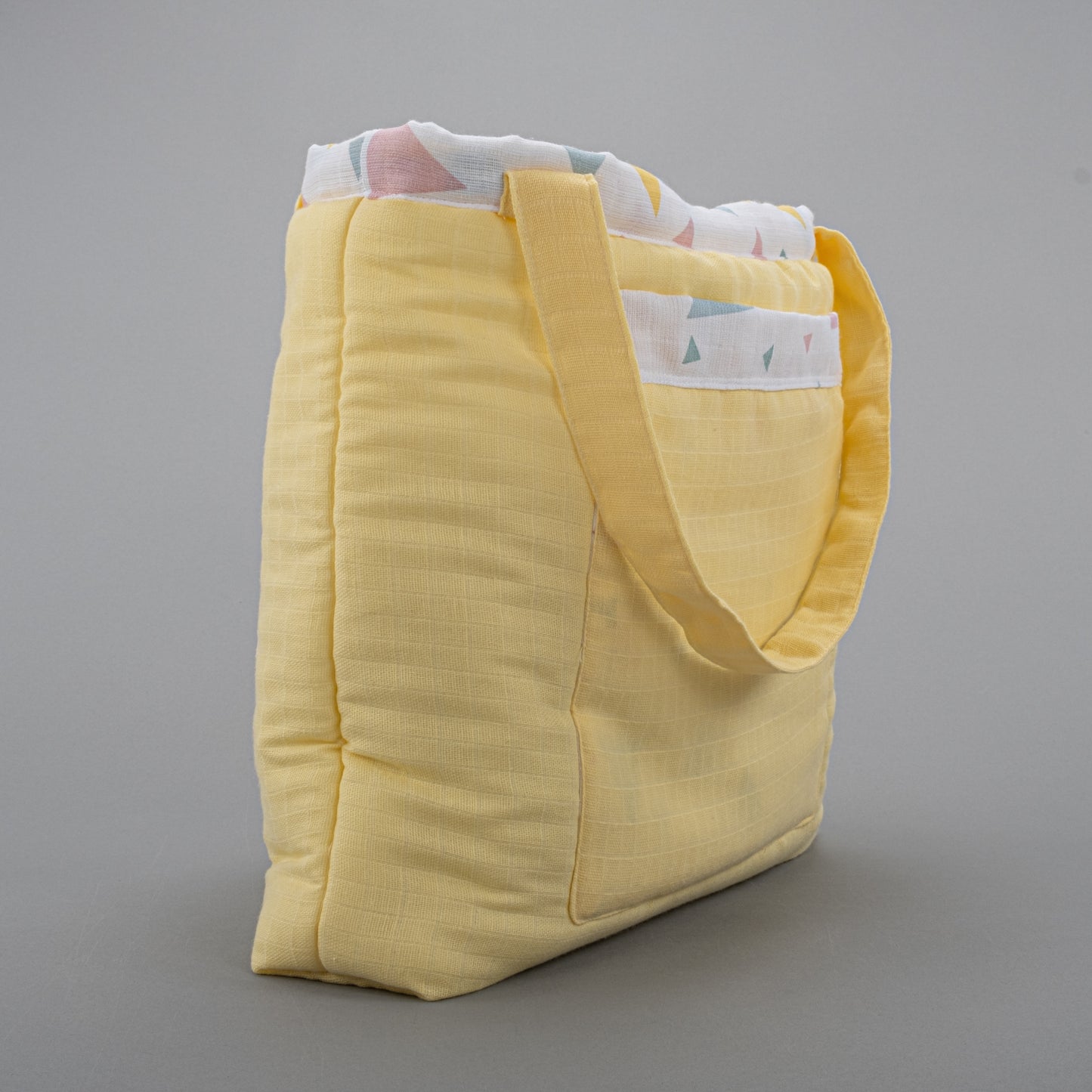 Baby Care Bag - Yellow Muslin - Colored Triangles