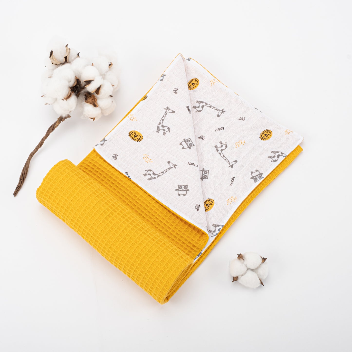 Pique Blanket - Double Side - Mustard Honeycomb - Giraffe