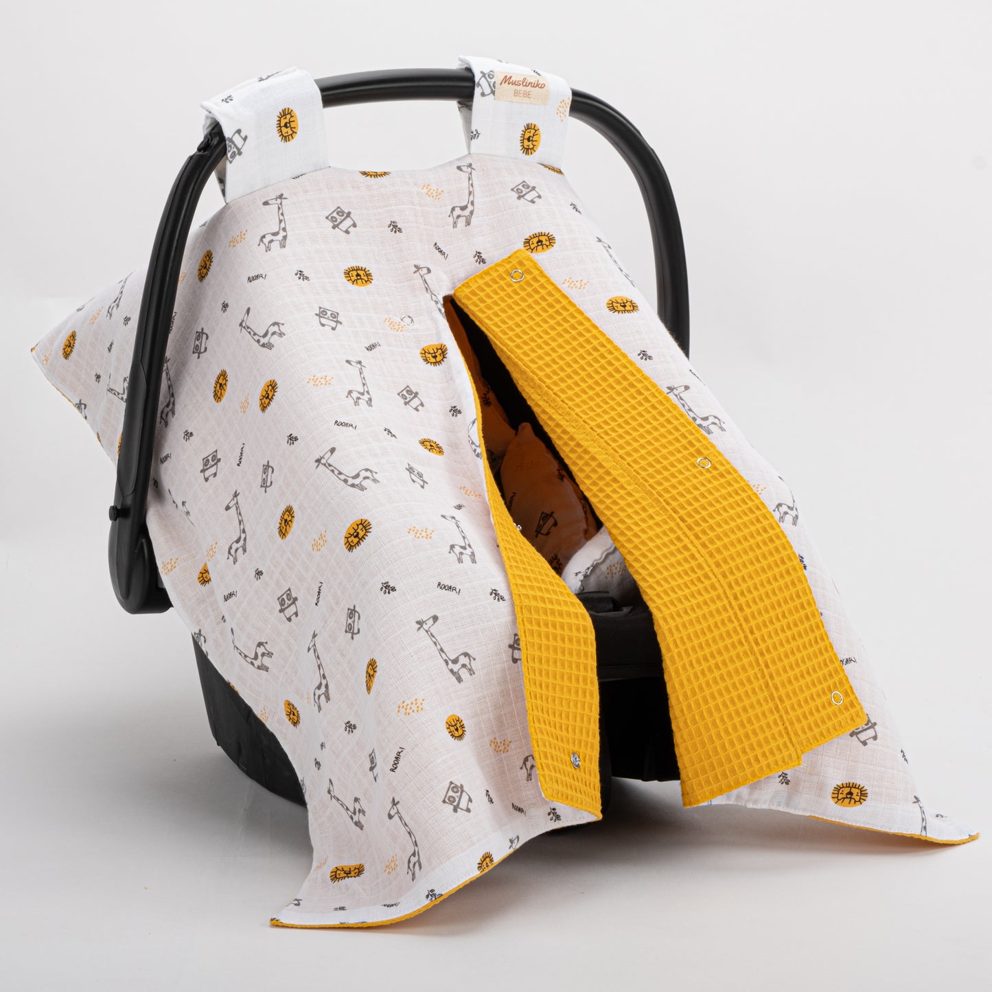 Stroller Cover Set - Double Side - Mustard Honeycomb - Giraffe