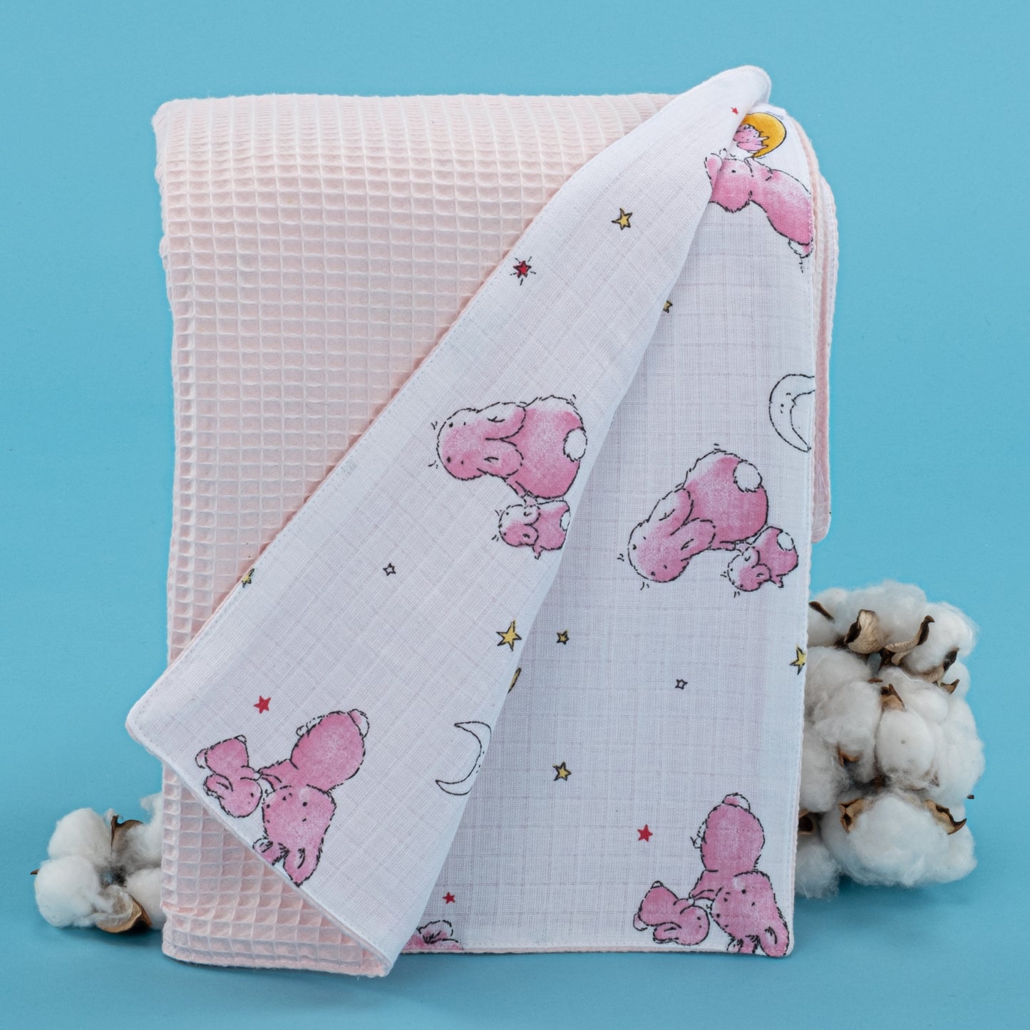 Pique Blanket - Double Side - Pink Honeycomb - Pink Rabbit