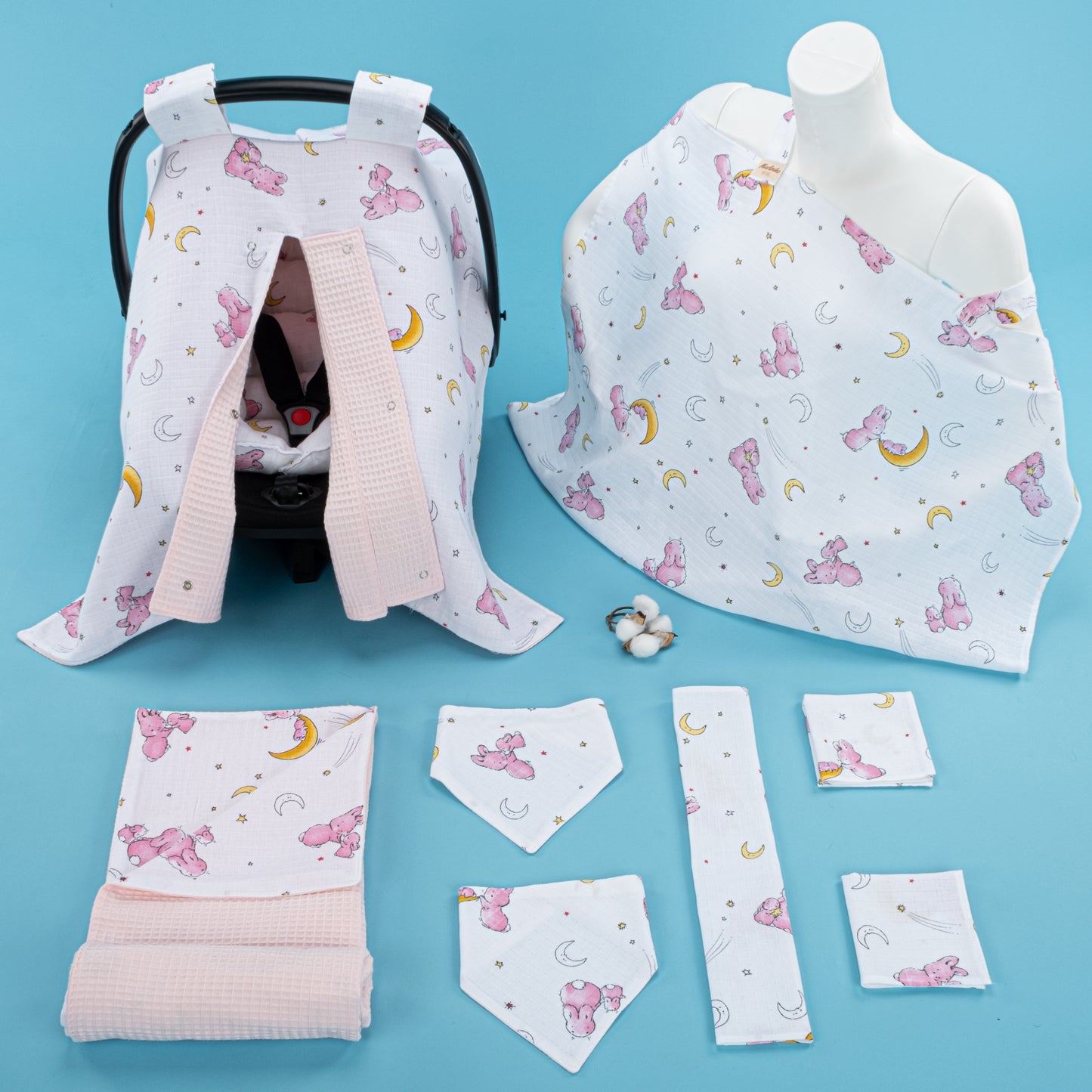9 Piece - Newborn Sets - Winter - Pink Honeycomb - Pink Rabbit