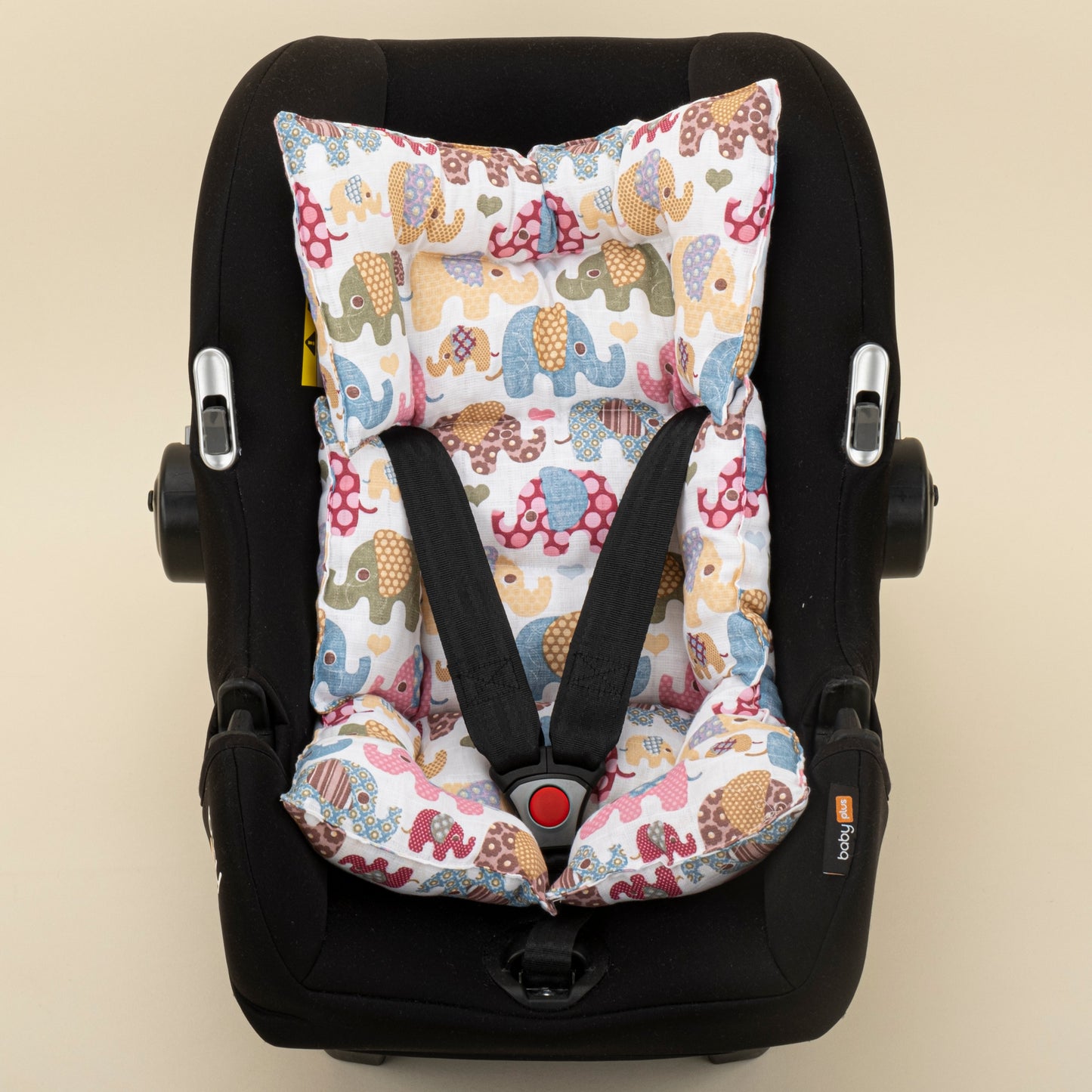 Stroller Cover Set - Double Side - Cream Muslin - Colored Elephants