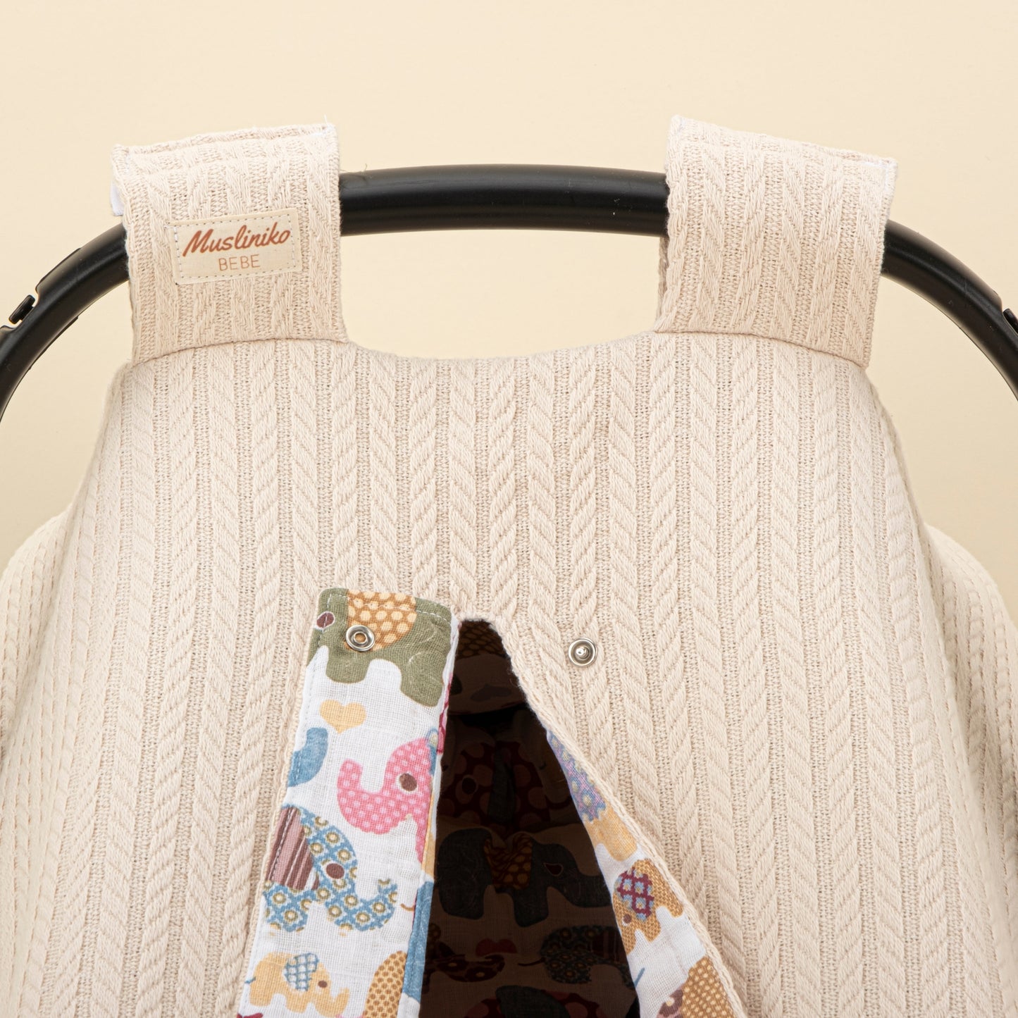 Stroller Cover Set - Double Side - Milk Brown Knitted - Colorful Elephants