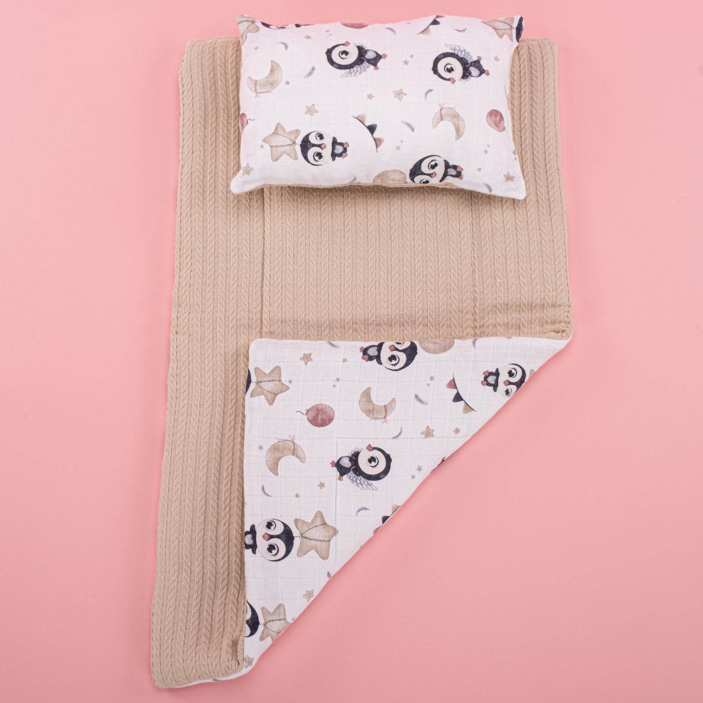 Double Side Changing Pad - Milk Brown Knitting - Penguin