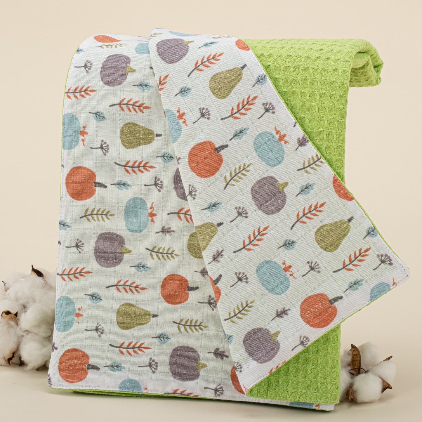 Pique Blanket - Double Side - Pistachio Green Honeycomb - Green Pumpkin