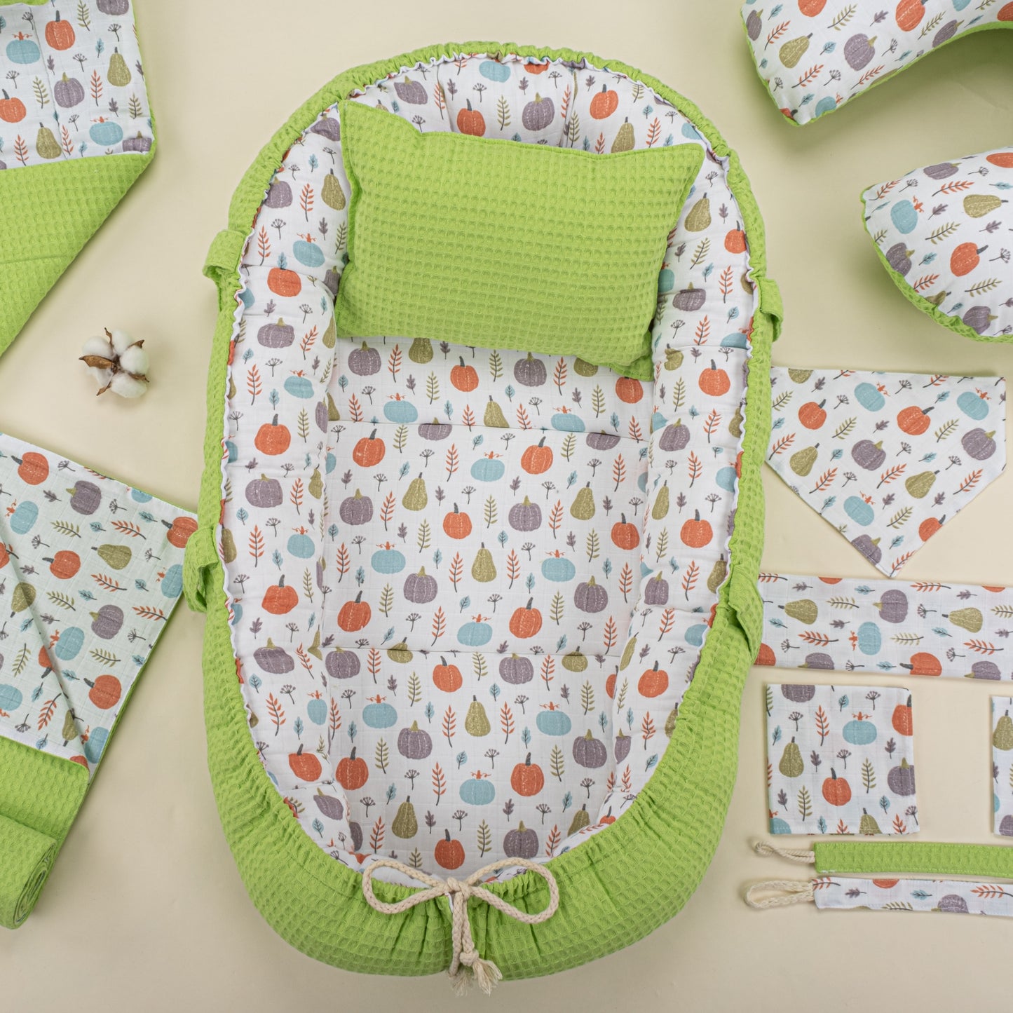 15 Piece Full Set - Newborn Sets - Pistachio Green Honeycomb - Green Pumpkin