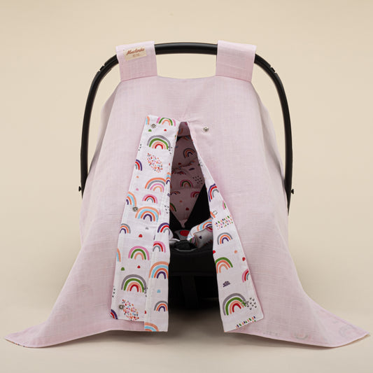 Stroller Cover Set - Double Side - Pink Muslin - Pink Little Rainbow