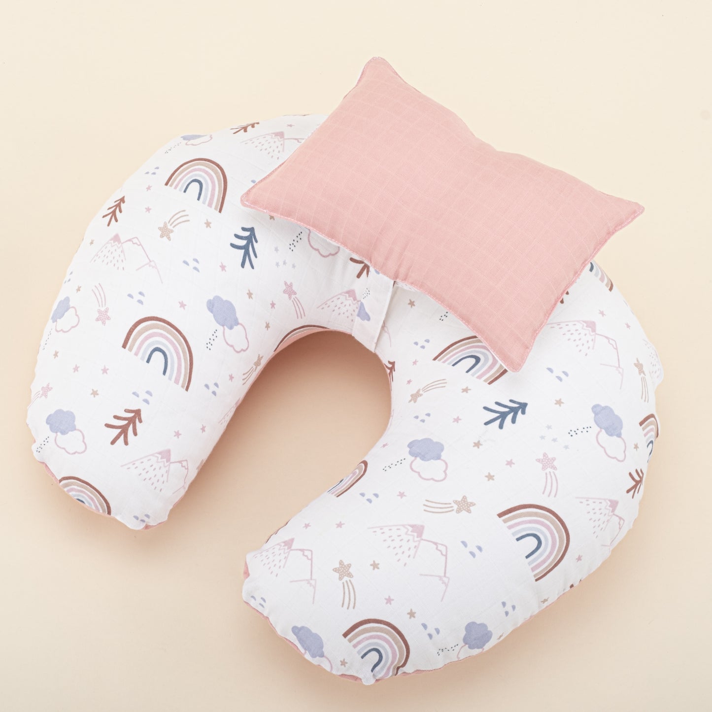 Breastfeeding Pillow - Pink Muslin - Pastel Rainbow