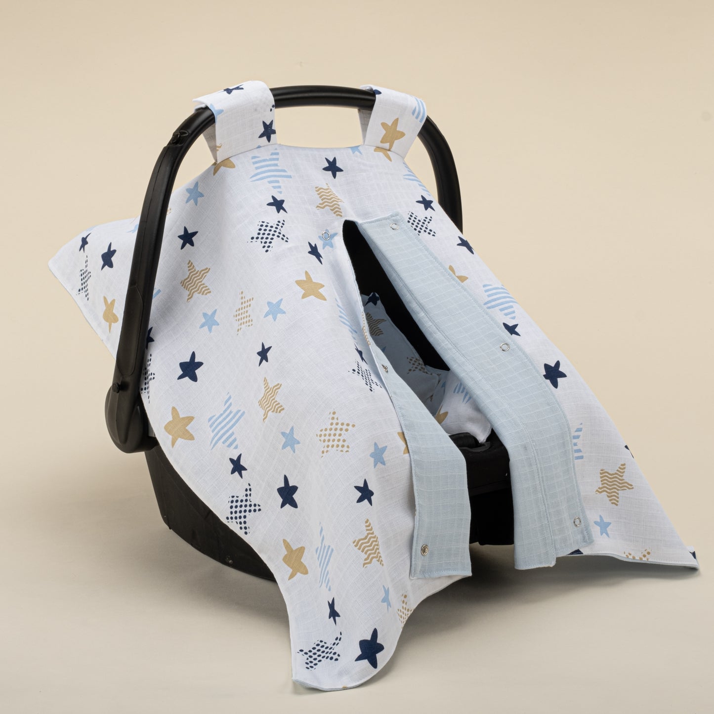 Stroller Cover Set - Double Side - Bebe Blue Muslin - Blue Star
