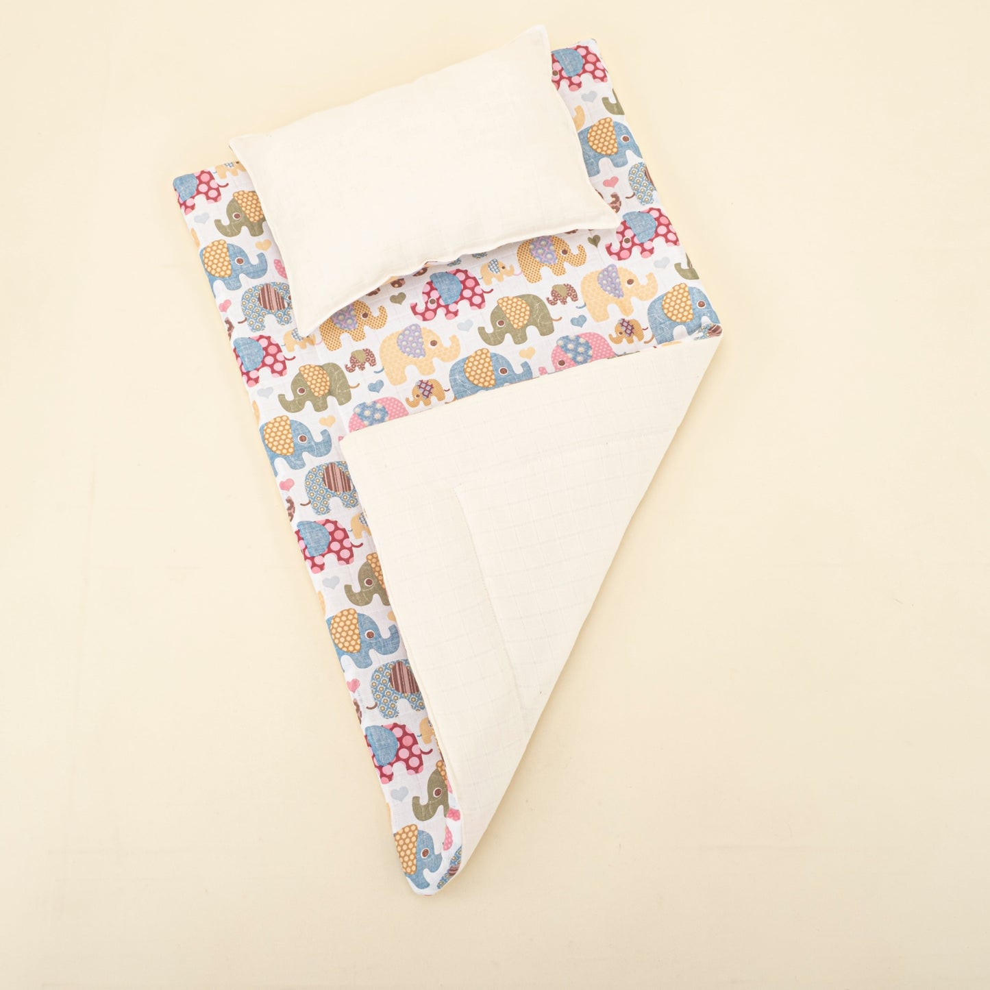 Double Side Changing Pad - Cream Muslin - Colorful Elephants