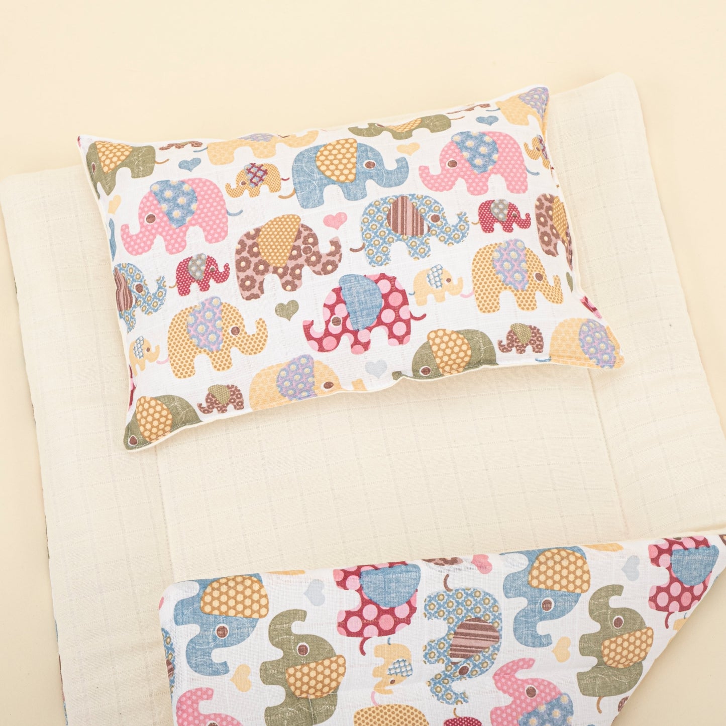 Double Side Changing Pad - Cream Muslin - Colorful Elephants